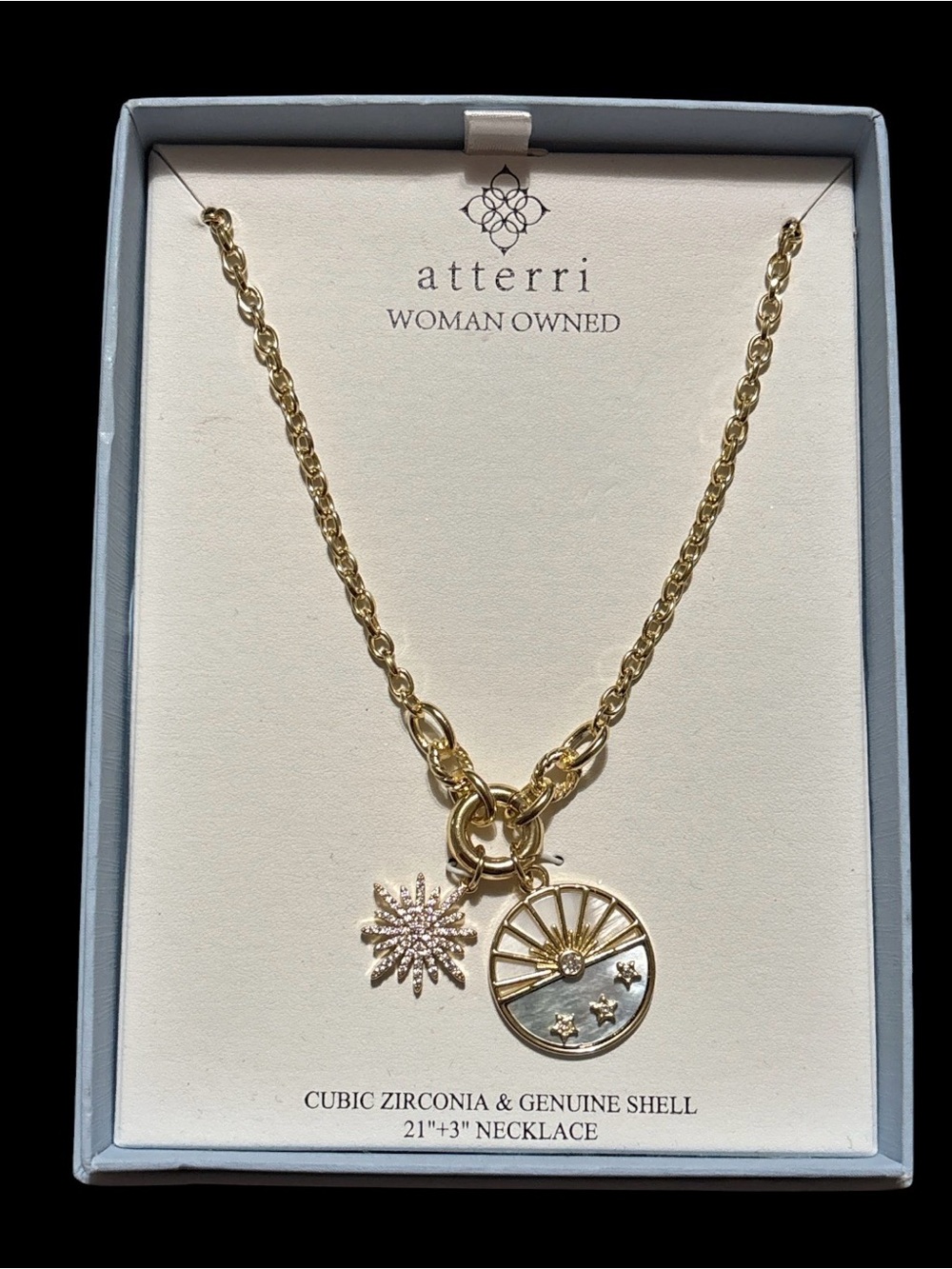 Gold Cubic Zirconia & Shell Starburst Necklace